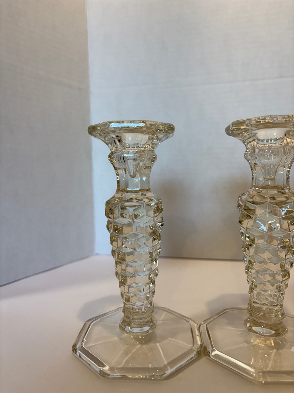 Vintage Fostoria American Clear Glass Candlesticks - Pair of 4